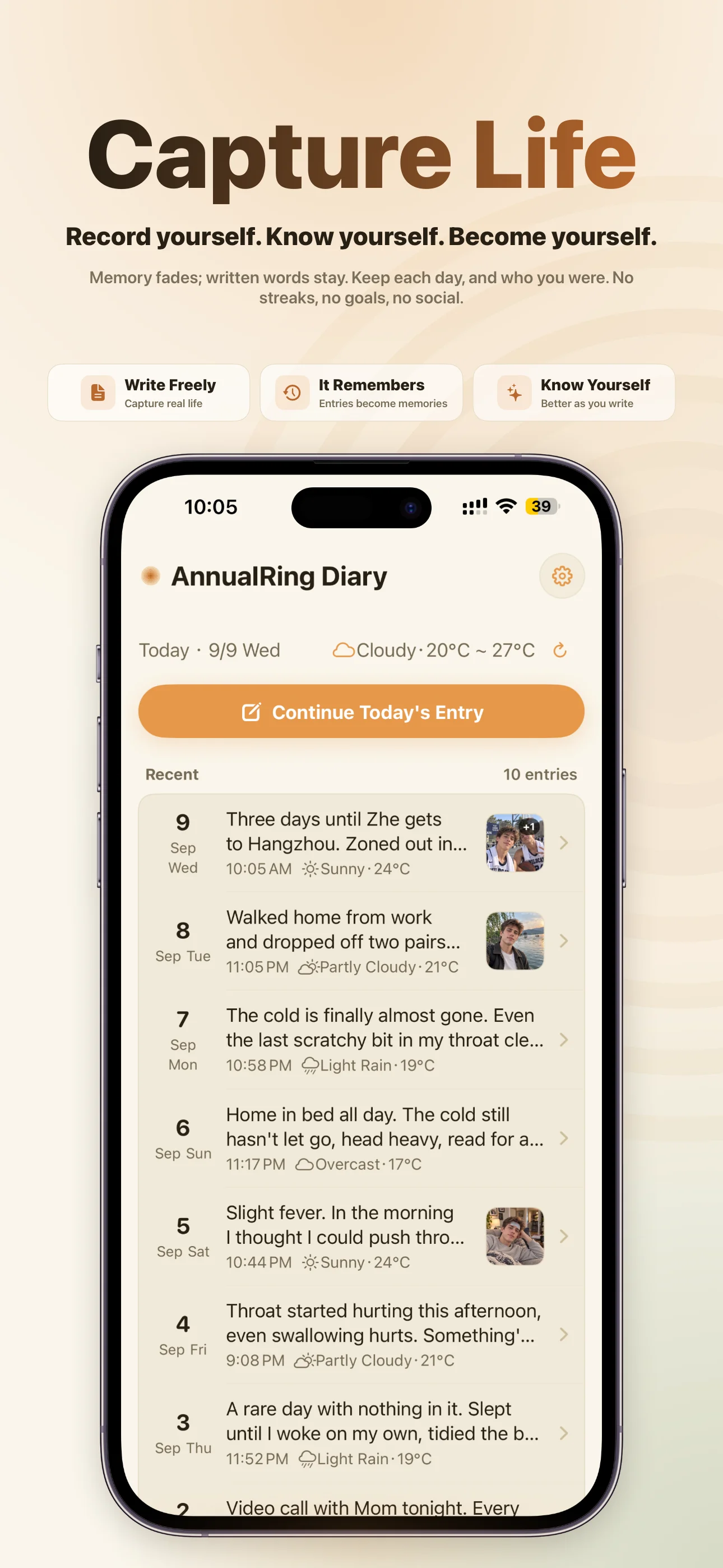 Record your life — write freely, keep the day as it was