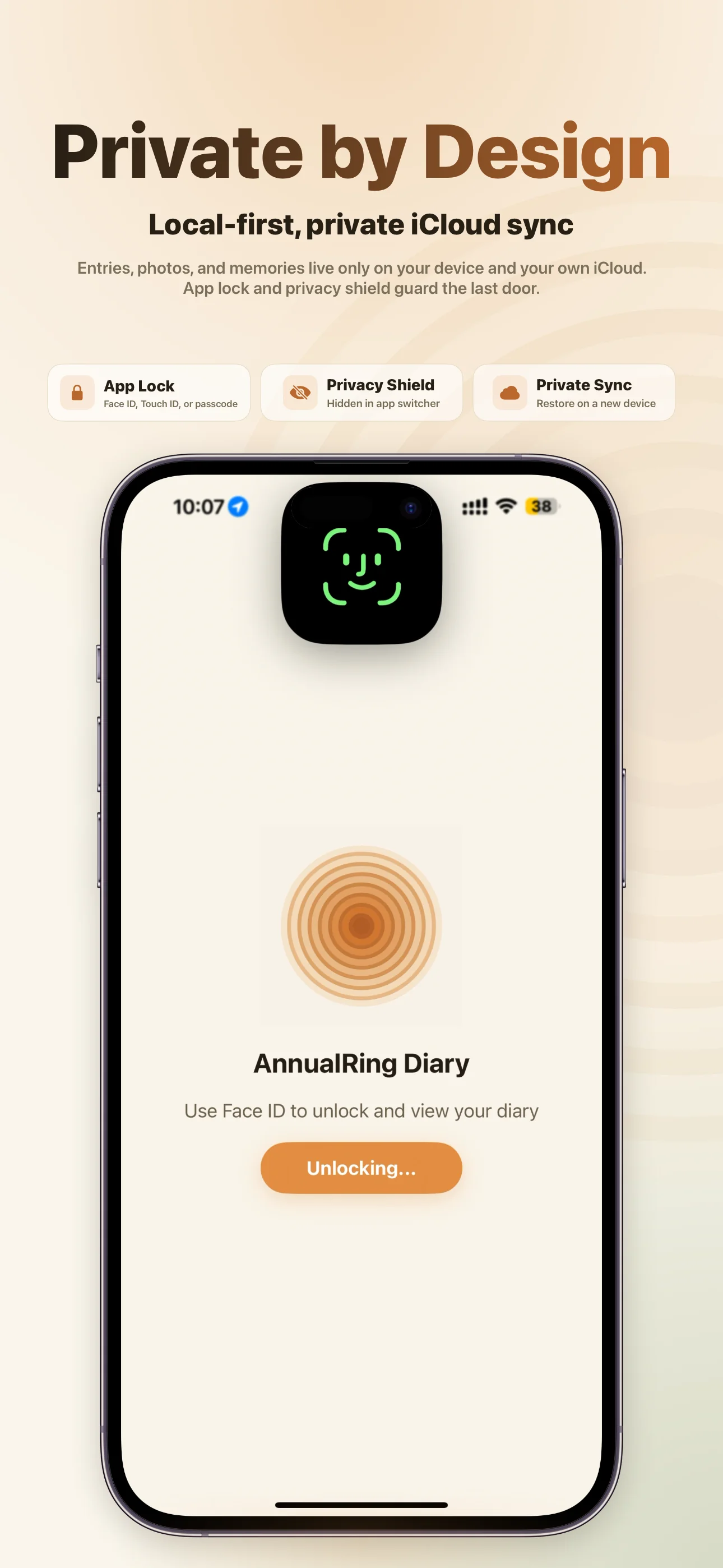 Privacy by design — App Lock, background blur, private iCloud sync